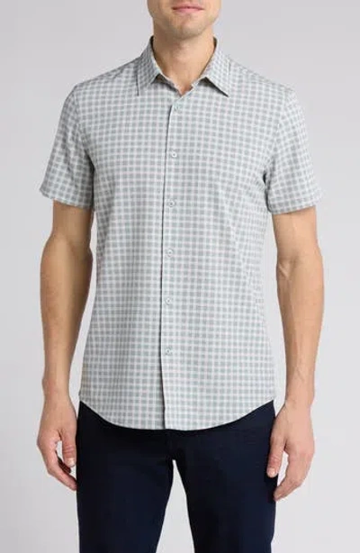 14th & Union Grid Print Short Sleeve Performance Button-up Shirt In Grey Blue Bill Grid