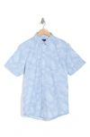 14th & Union Hibiscus Linen & Cotton Button-down Shirt In Blue Skyway Hibiscus Flower