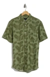 14th & Union Hibiscus Linen & Cotton Button-down Shirt In Green Clay Hibiscus Flower
