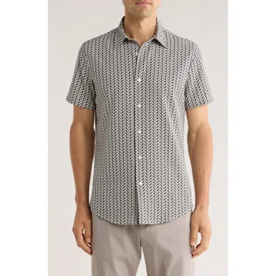 14th & Union Leaf Print Short Sleeve Performance Button-up Shirt In Gray