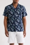 14th & Union Linen & Cotton Blend Short Sleeve Button-up Camp Shirt In Blue