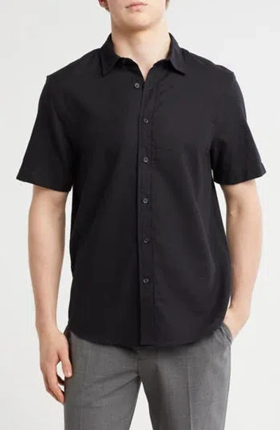 14th & Union Linen & Cotton Short Sleeve Button-up Shirt In Black