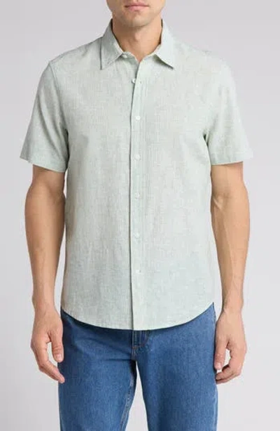 14th & Union Linen & Cotton Short Sleeve Button-up Shirt In Green Shale- White Eoe