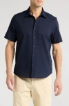 14th & Union Linen & Cotton Short Sleeve Button-up Shirt In Navy Blazer