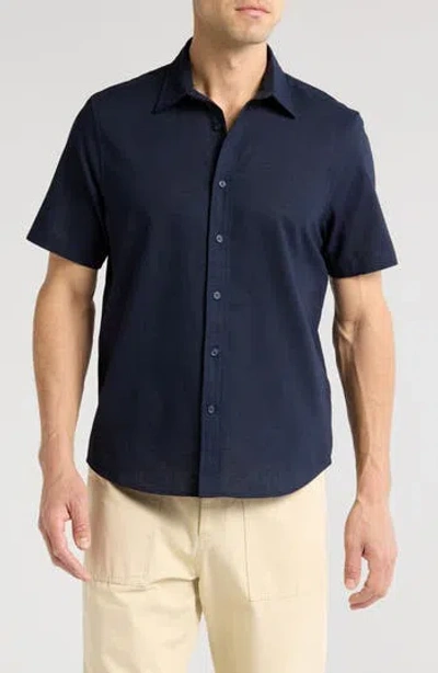 14th & Union Linen & Cotton Short Sleeve Button-up Shirt In Navy Blazer
