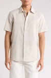 14th & Union Seersucker Short Sleeve Cotton Button-up Shirt In Tan Burrow- White Eoe