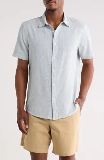 14th & Union Linen & Cotton Short Sleeve Button-up Shirt In Blue
