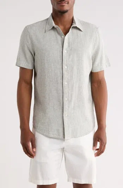 14th & Union Linen & Cotton Short Sleeve Button-up Shirt In Gray