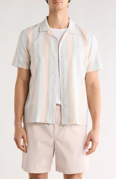 14th & Union Linen & Cotton Short Sleeve Camp Shirt In Blue