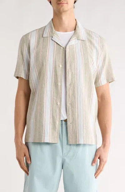 14th & Union Linen & Cotton Short Sleeve Camp Shirt In White