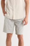 14th & Union Linen Blend Trim Fit Shorts In Olive Night- White Eoe