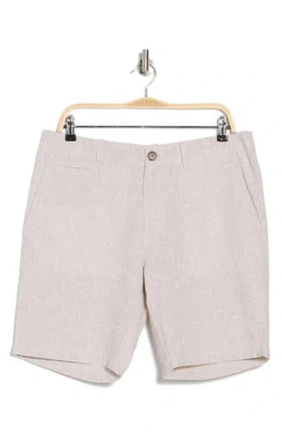 14th & Union Linen Blend Trim Fit Shorts In Tan Burrow- White Eoe