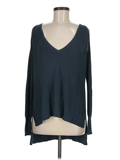 Pre-owned 14th & Union Long Sleeve Top Teal Plunge Neckline Tops