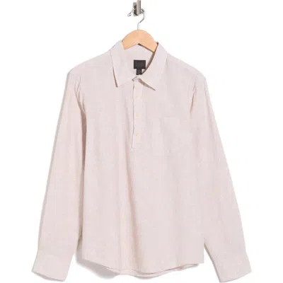14th & Union Mariner Linen & Cotton Long Sleeve Shirt In Tan Burrow- White Eoe