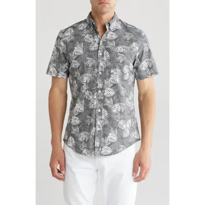 14th & Union Palm Print Seersucker Button-down Shirt In Grey- White Exotic Palms