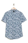 14th & Union Palms Short Sleeve Stretch Cotton Button-up Shirt In White- Blue Lush Palms