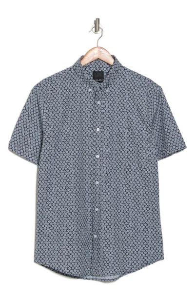 14th & Union Poplin Ditsy Short Sleeve Stretch Cotton Button-up Shirt In Gray