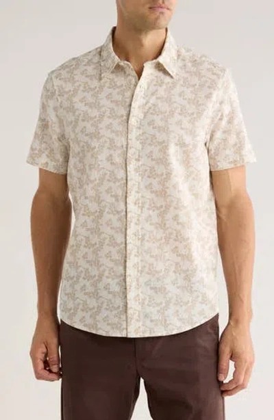 14th & Union Print Short Sleeve Linen & Cotton Blend Button-up Shirt