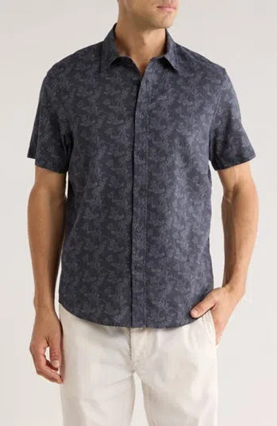 14th & Union Print Short Sleeve Linen & Cotton Blend Button-up Shirt In Green