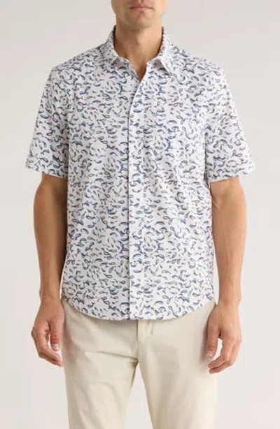 14th & Union Print Short Sleeve Stretch Poplin Button-up Shirt In Multi