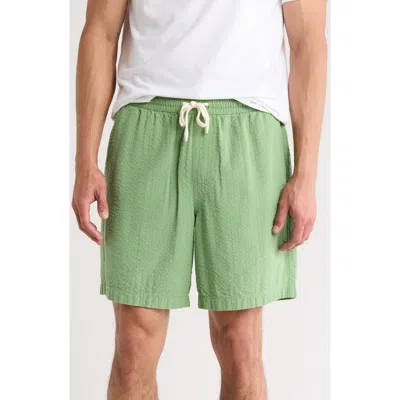 14th & Union Seersucker Cotton Shorts In Green Shale