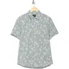 14th & Union Seersucker Short Sleeve Cotton Button-up Shirt In Grey Blue Stacked Palms