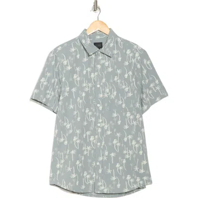 14th & Union Seersucker Short Sleeve Cotton Button-up Shirt In Grey Blue Stacked Palms