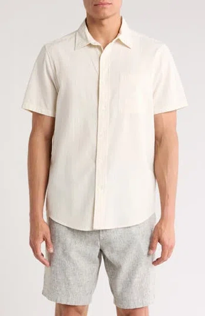 14th & Union Seersucker Short Sleeve Cotton Button-up Shirt In Ivory Eggnog