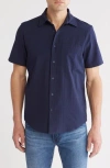 14th & Union Seersucker Short Sleeve Cotton Button-up Shirt In Navy Blazer