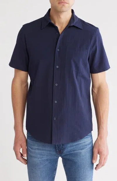 14th & Union Seersucker Short Sleeve Cotton Button-up Shirt In Navy Blazer