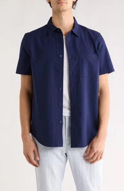 14th & Union Seersucker Short Sleeve Cotton Button-up Shirt In Blue