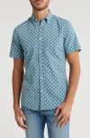 14th & Union Seersucker Short Sleeve Lace Foulard Button-up Shirt In Blue Smoke Lace Foulard