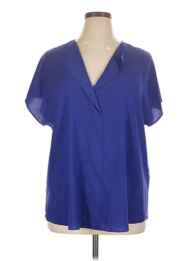 Pre-owned 14th & Union Short Sleeve Blouse In Blue