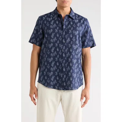 14th & Union Short Sleeve Button Front Linen Shirt In Blue