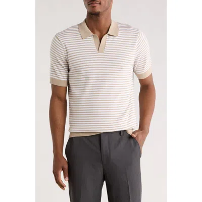 14th & Union Short Sleeve Johnny Collar Knit Top In Neutral