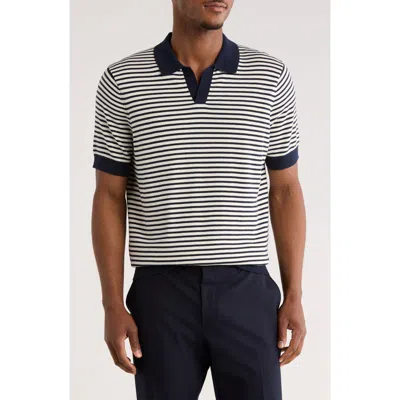 14th & Union Short Sleeve Johnny Collar Knit Top In Blue
