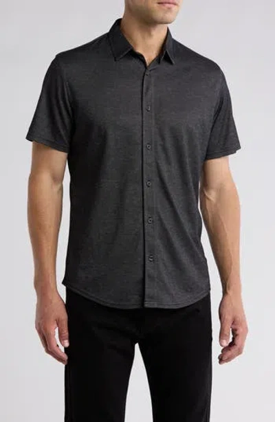 14th & Union Short Sleeve Knit Button-up Shirt In Black