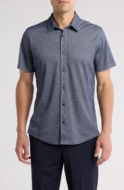 14th & Union Short Sleeve Knit Button-up Shirt In Navy Iris