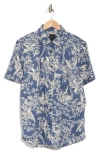 14th & Union Short Sleeve Linen & Cotton Button-up Shirt In Blue Indigo Aloha Floral