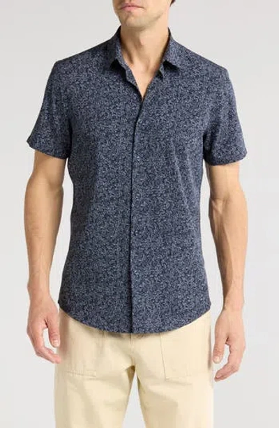 14th & Union Floral Print Short Sleeve Performance Button-up Shirt In Navy Blazer Floral Texture