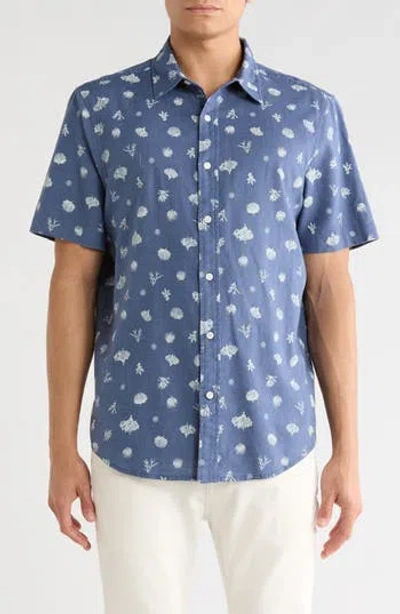 14th & Union Short Sleeve Linen Blend Shirt In Blue