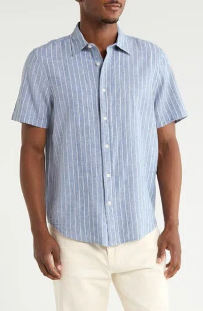 14th & Union Short Sleeve Linen Blend Shirt In Blue