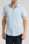 14th & Union Short Sleeve Performance Button-up Shirt In Blue Skyway Dotted Diamonds