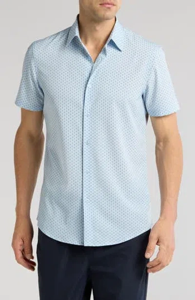 14th & Union Short Sleeve Performance Button-up Shirt In Blue Skyway Dotted Diamonds