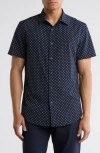 14th & Union Short Sleeve Performance Button-up Shirt In Navy Blazer Portal Squares