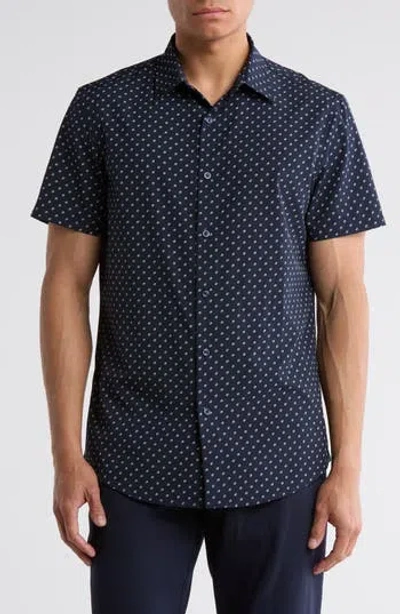 14th & Union Short Sleeve Performance Button-up Shirt In Navy Blazer Portal Squares