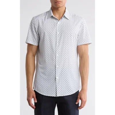 14th & Union Short Sleeve Performance Button-up Shirt In White Diamond Foulard