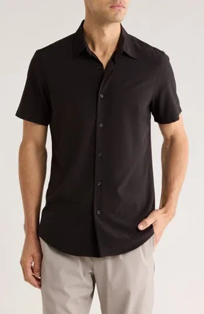 14th & Union Short Sleeve Performance Woven Button-up Shirt In Black
