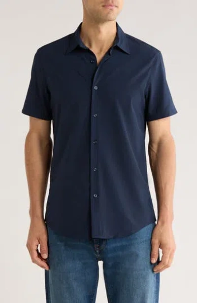 14th & Union Short Sleeve Performance Woven Button-up Shirt In Blue