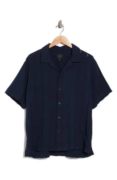 14th & Union Short Sleeve Seersucker Café Shirt In Blue